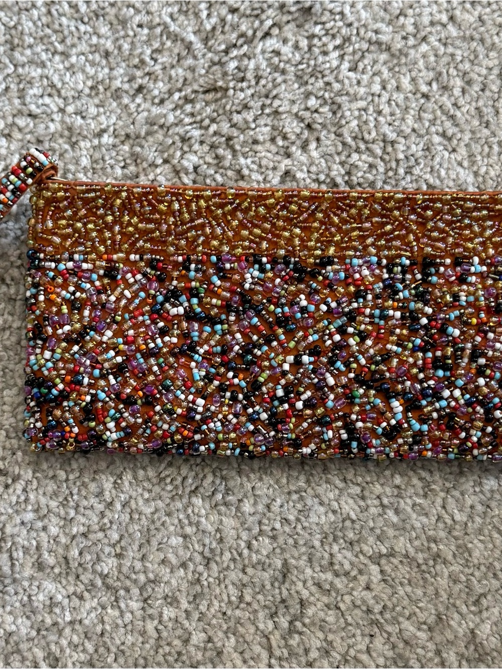 Beaded Multicolor Evening Clutch - Brown Accent